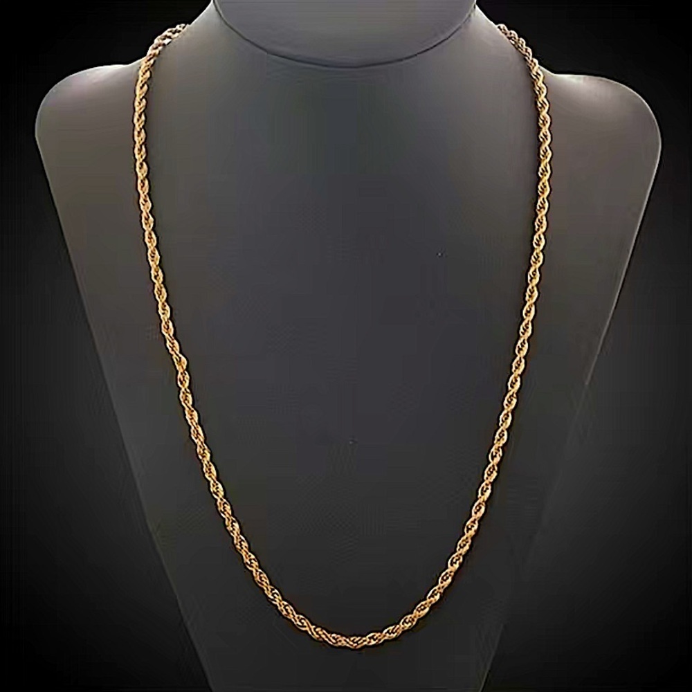 18K Gold Plated Rope Chain Link Necklace Matching Bracelet Set - Picture 2 of 5